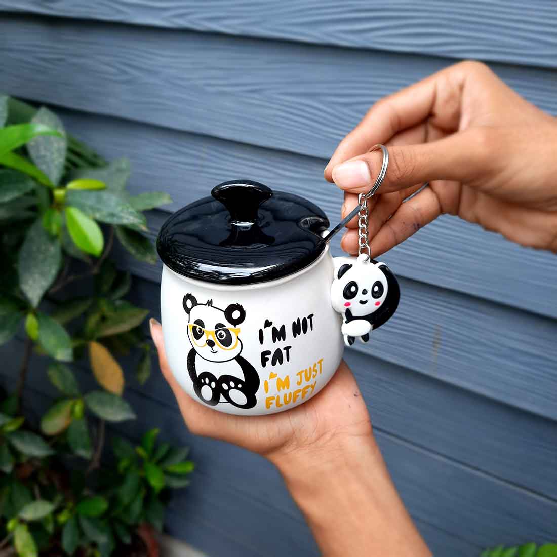 Fluffy Panda Coffee Mug with Lid ,Spoon & Key Chain - for Tea, Coffee & Gifts - ApkaMart