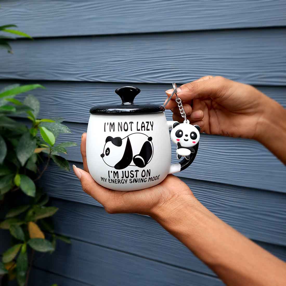 Lazy Panda Coffee Mug with Lid ,Spoon & Key Chain - for Tea, Coffee & Gifts - ApkaMart