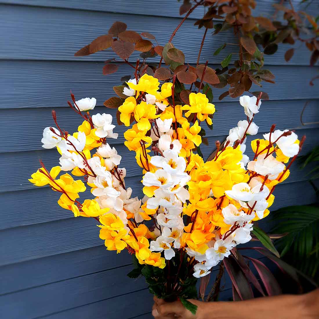 Artificial Flowers Bunch- Apkamart #color_White & Yellow