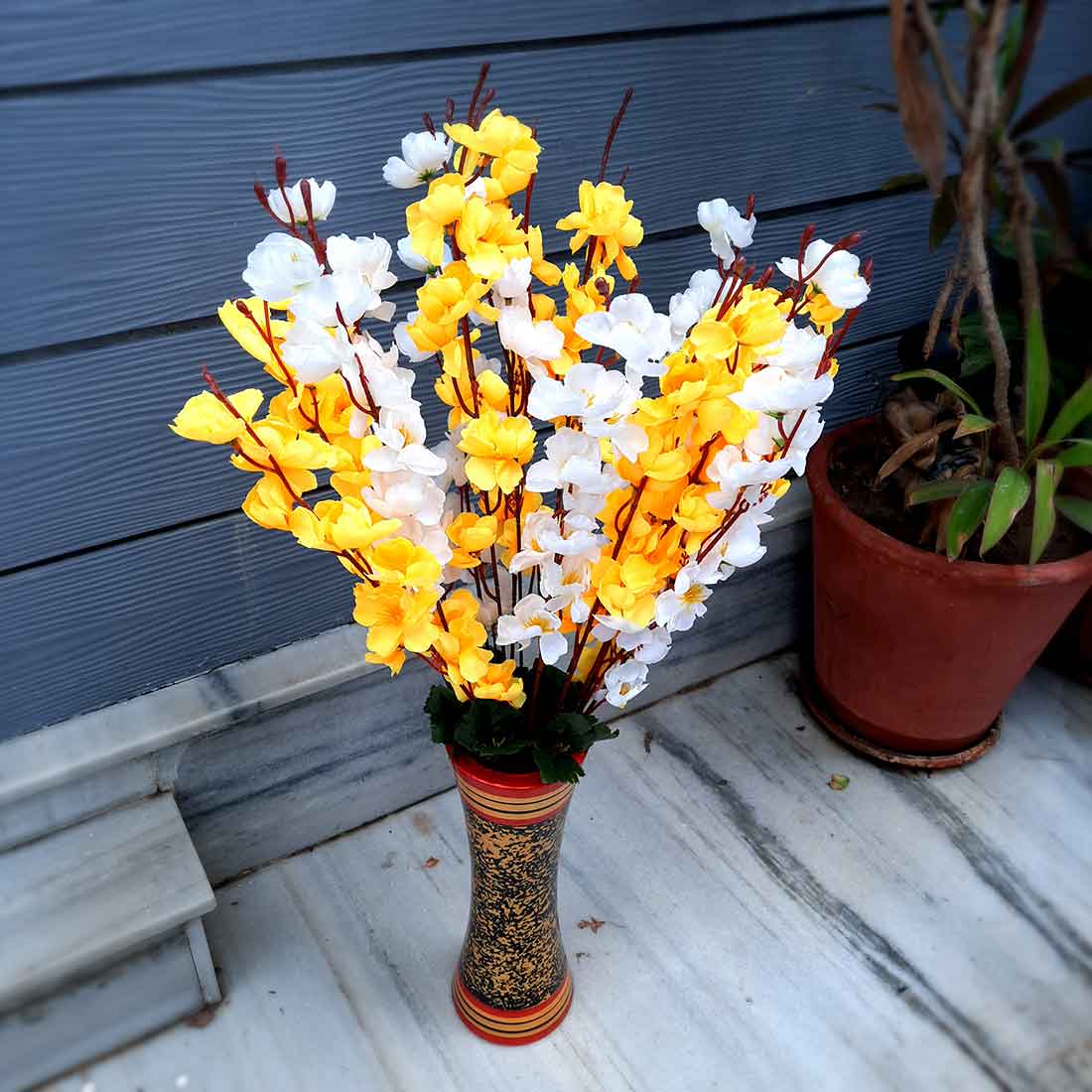 Artificial Flowers Bunch- Apkamart #color_White & Yellow