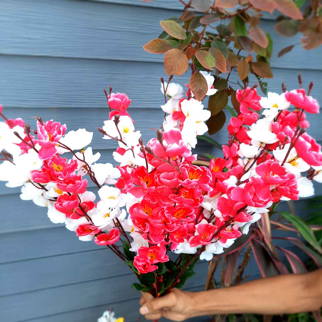 Artificial Flowers Bunch- Apkamart #color_White & Pink