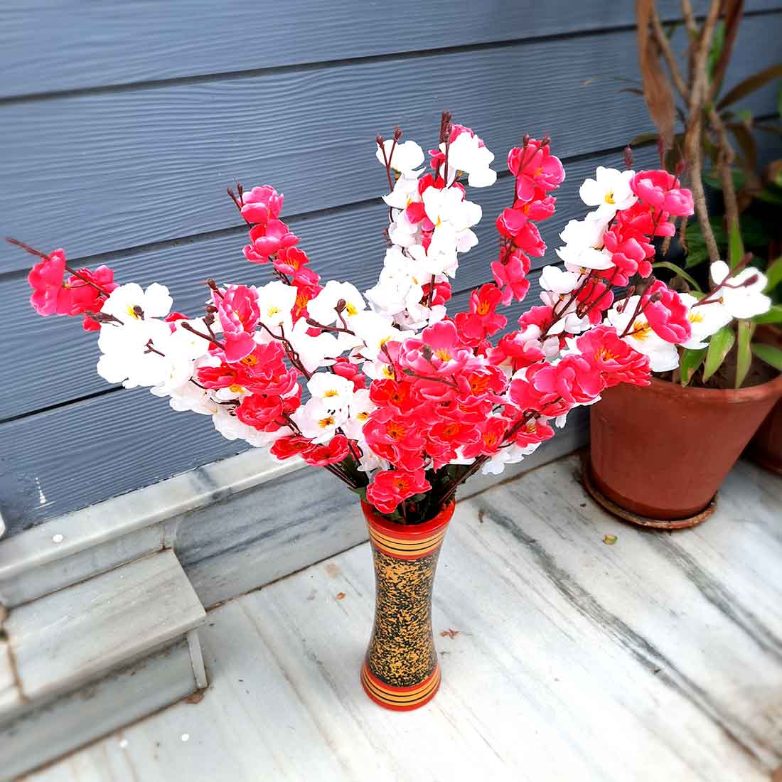 Artificial Flowers Bunch- Apkamart #color_White & Pink