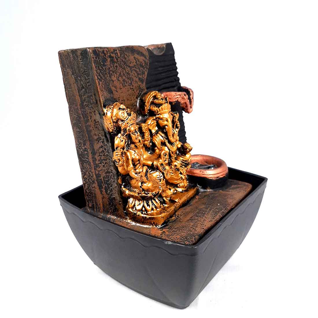 LED Water Fountain with Lakshmi Ganesh Statue - Decorative Showpiece for Table & Office Decor - 7 Inch - ApkaMart