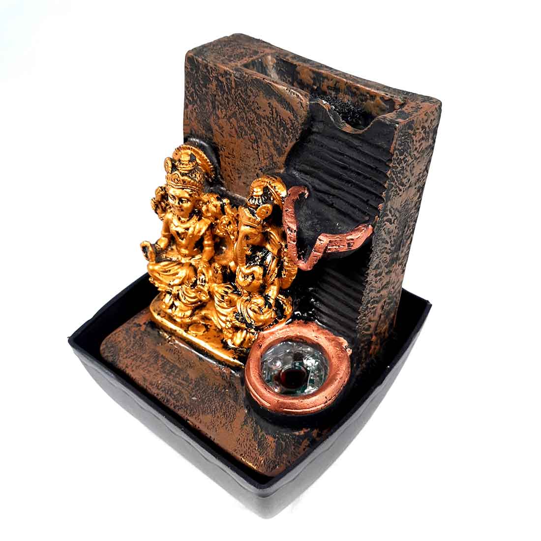 LED Water Fountain with Lakshmi Ganesh Statue - Decorative Showpiece for Table & Office Decor - 7 Inch - ApkaMart