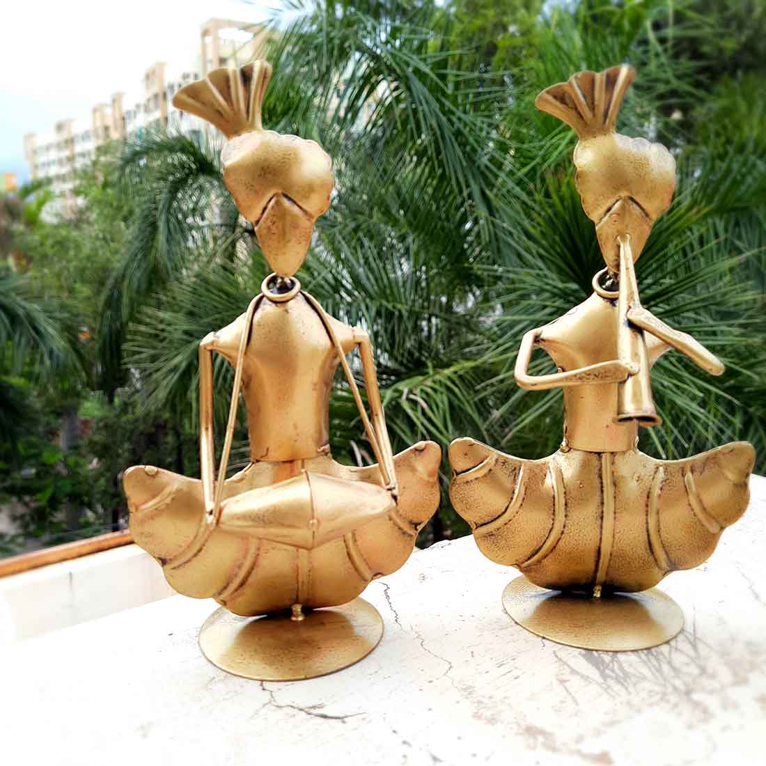 Rajasthani Musician Showpiece - For Table & Home Decor - 8 Inch - Set of 3 - ApkaMart