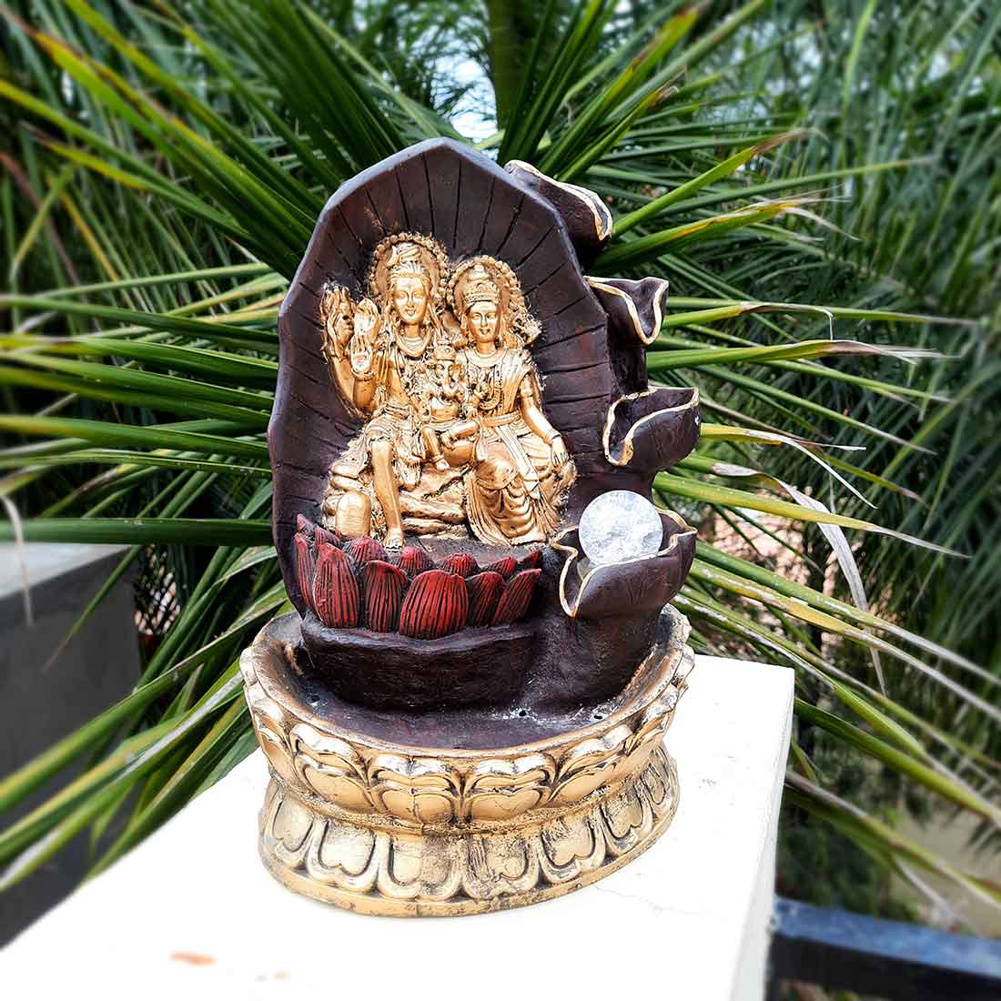 Table Water Fountains with LED Lights | Shiv Parvati Statue with Water Fountain - For Tabletop, Living Room, Garden & Home Decoration - 14 Inch - Apkamart #Style_Design 2