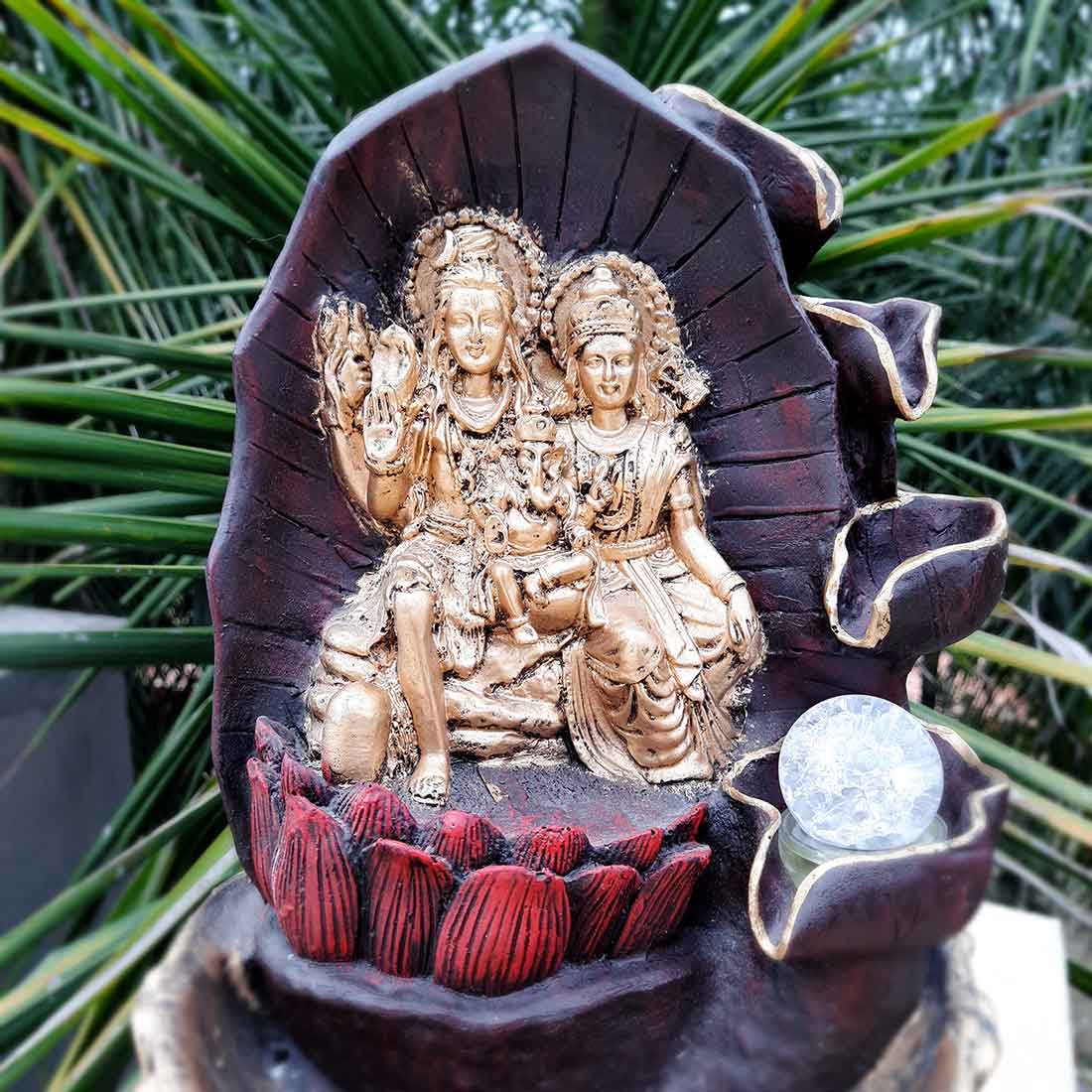 Table Water Fountains with LED Lights | Shiv Parvati Statue with Water Fountain - For Tabletop, Living Room, Garden & Home Decoration - 14 Inch - Apkamart #Style_Design 2