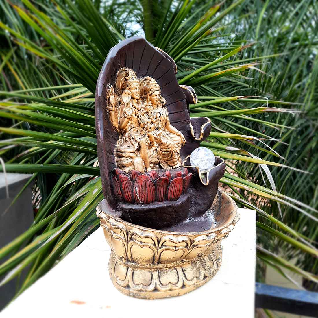 Table Water Fountains with LED Lights | Shiv Parvati Statue with Water Fountain - For Tabletop, Living Room, Garden & Home Decoration - 14 Inch - Apkamart #Style_Design 2