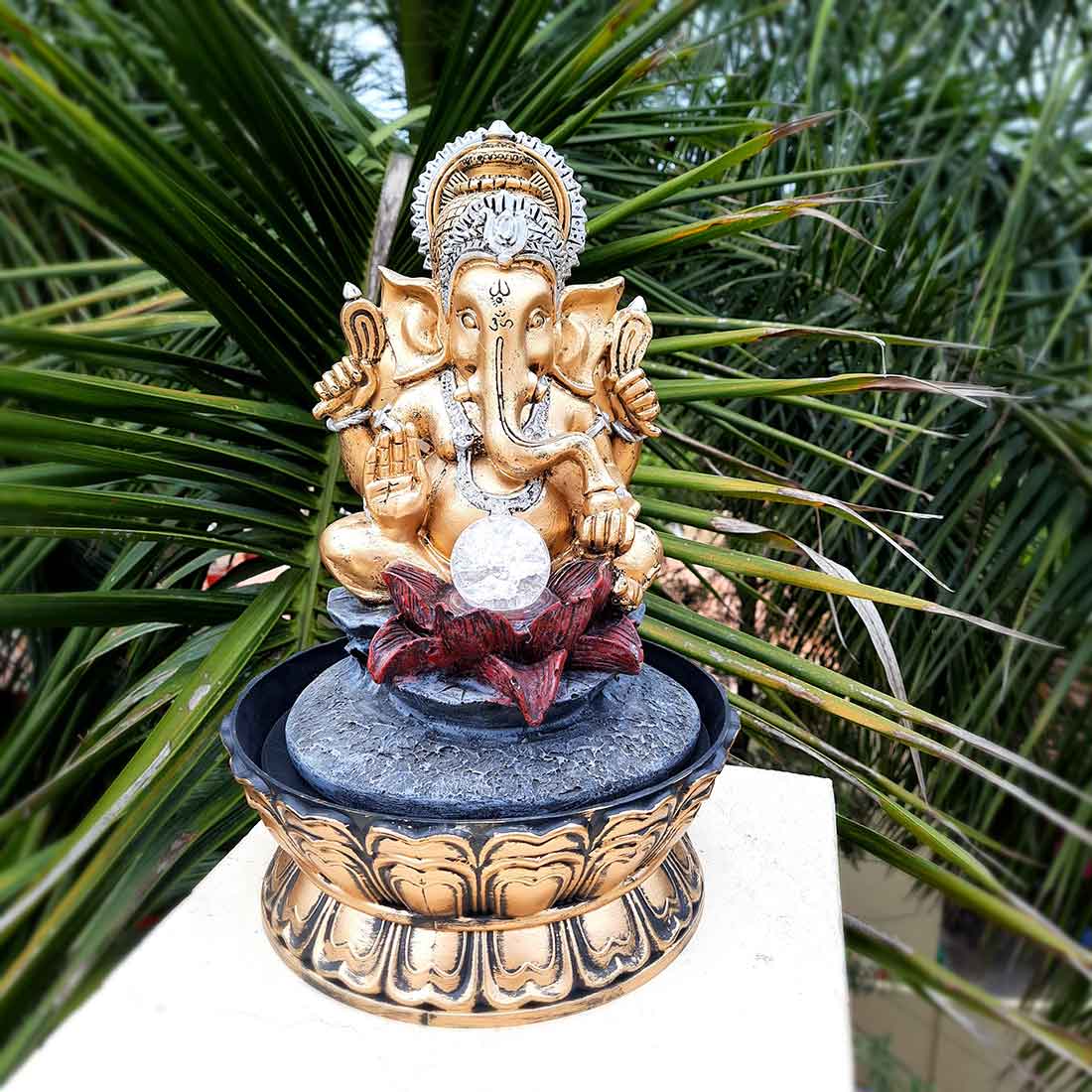 Indoor LED Water Fountain with Ganesha Statue - For Vastu & Home Decor - 16 Inch - ApkaMart