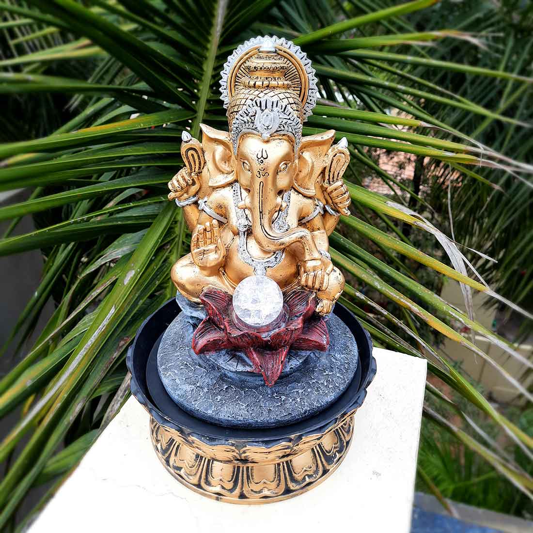 Indoor Water Fountain with LED Lights - Ganesh Design | Decoration Table Waterfall Cum Showpiece - For Vastu, Table, Office, Living Room, Home Decor & Gifts - 21 Inch - Apkamart #Style_Design 2