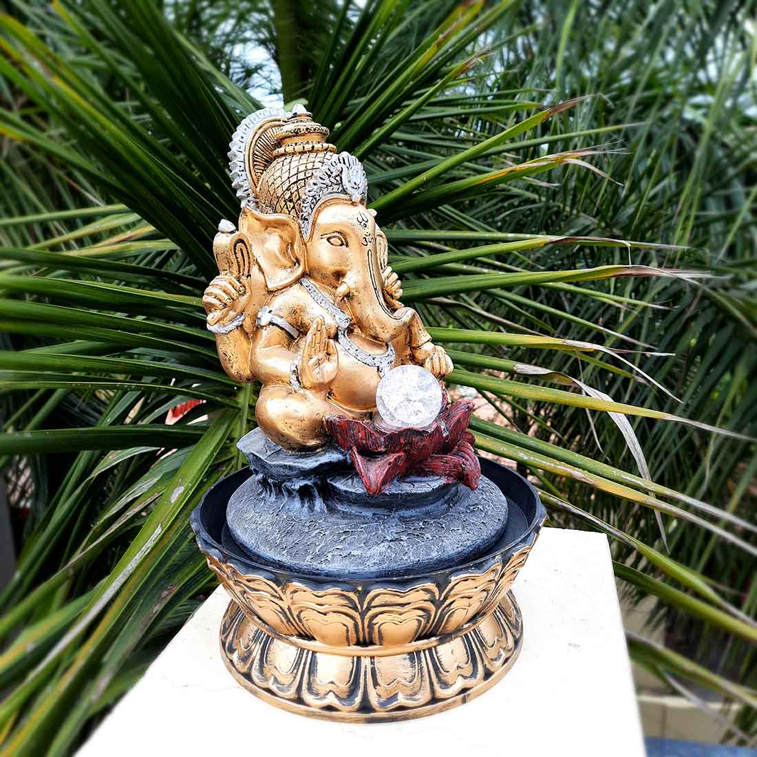 Indoor Water Fountain with LED Lights - Ganesh Design | Decoration Table Waterfall Cum Showpiece - For Vastu, Table, Office, Living Room, Home Decor & Gifts - 21 Inch - Apkamart #Style_Design 2