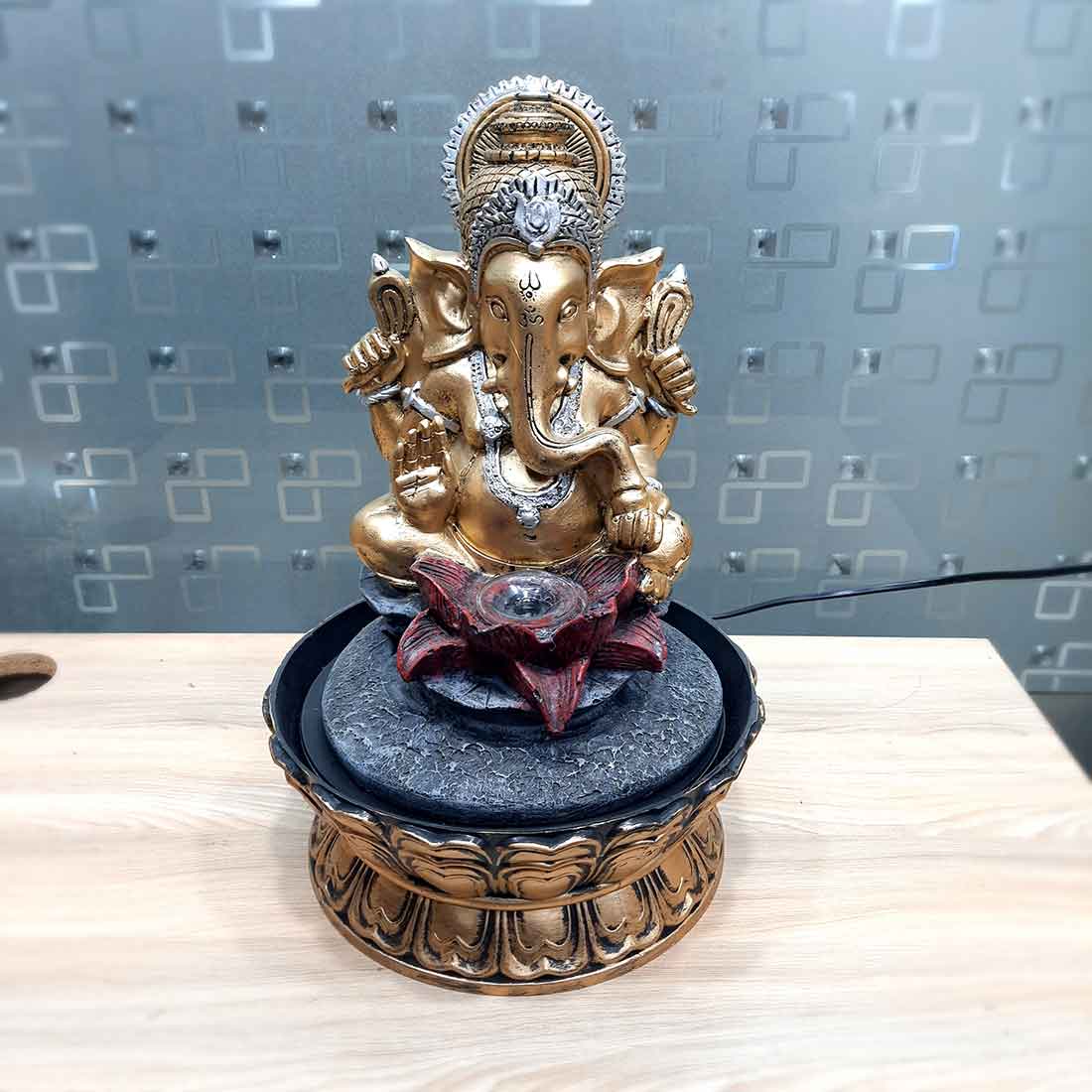 Indoor Water Fountain with LED Lights - Ganesh Design | Decoration Table Waterfall Cum Showpiece - For Vastu, Table, Office, Living Room, Home Decor & Gifts - 21 Inch - Apkamart #Style_Design 2
