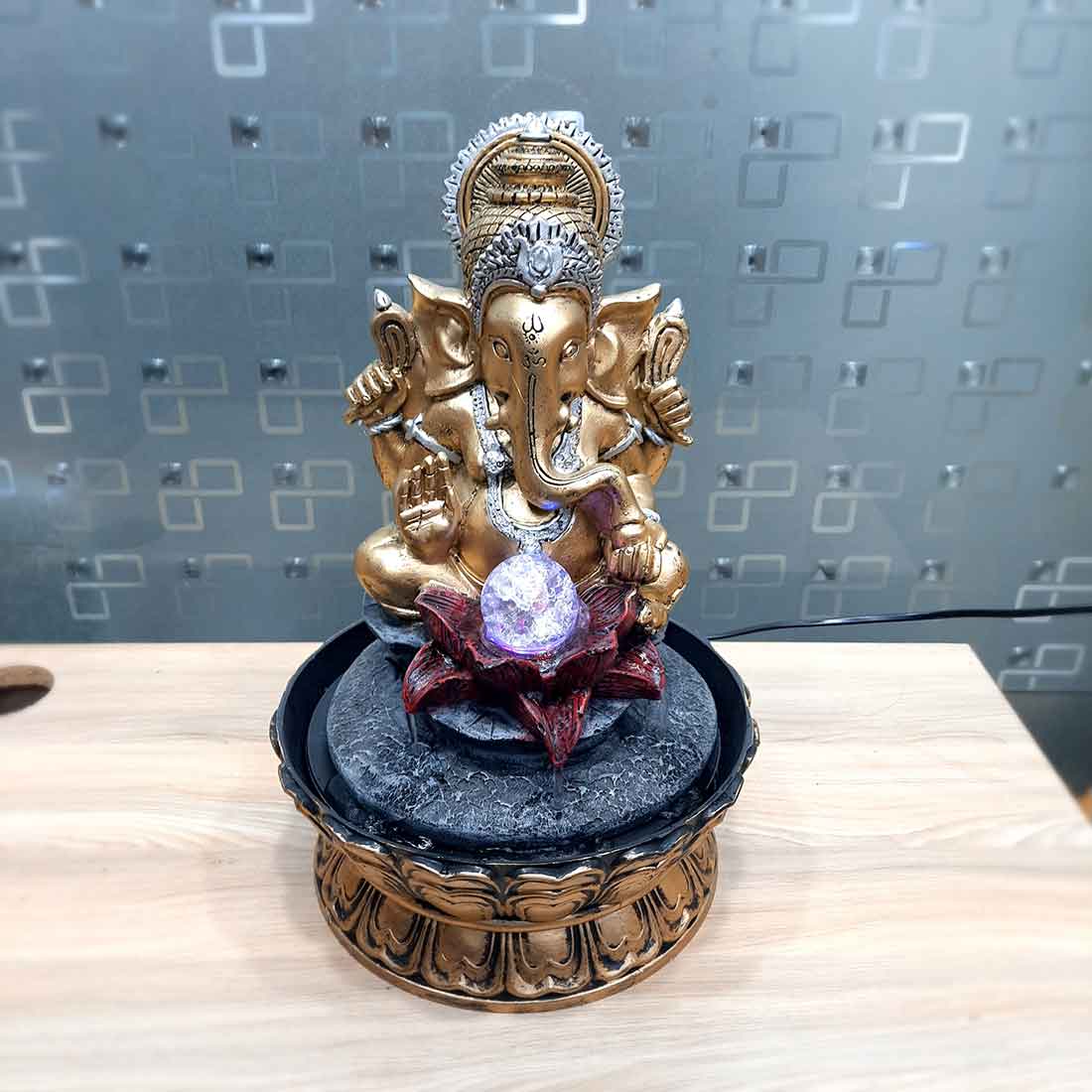 Indoor Water Fountain with LED Lights - Ganesh Design | Decoration Table Waterfall Cum Showpiece - For Vastu, Table, Office, Living Room, Home Decor & Gifts - 21 Inch - Apkamart #Style_Design 2