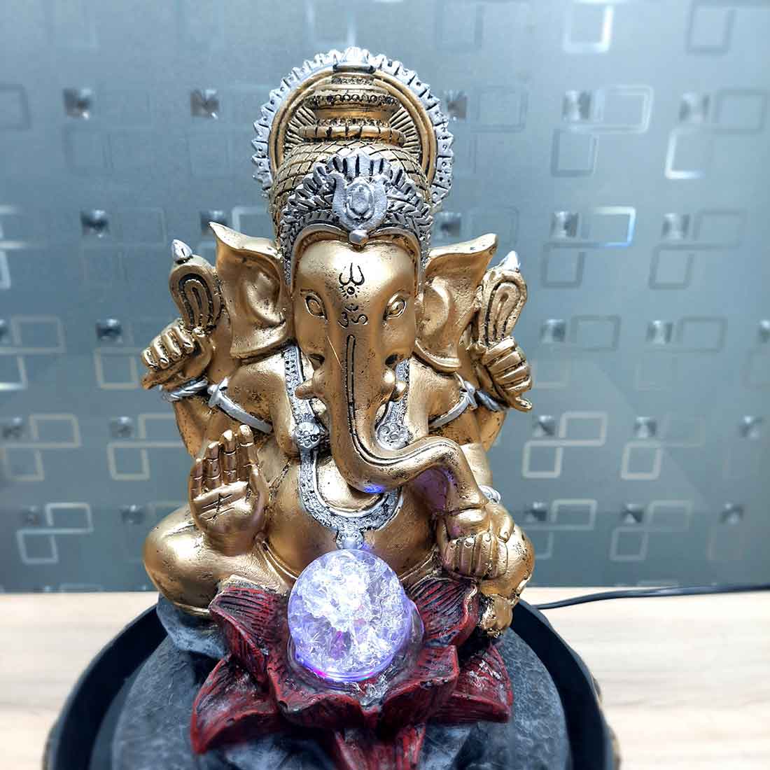 Indoor Water Fountain with LED Lights - Ganesh Design | Decoration Table Waterfall Cum Showpiece - For Vastu, Table, Office, Living Room, Home Decor & Gifts - 21 Inch - Apkamart #Style_Design 2