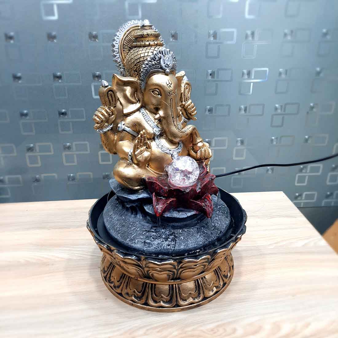 Indoor Water Fountain with LED Lights - Ganesh Design | Decoration Table Waterfall Cum Showpiece - For Vastu, Table, Office, Living Room, Home Decor & Gifts - 21 Inch - Apkamart #Style_Design 2