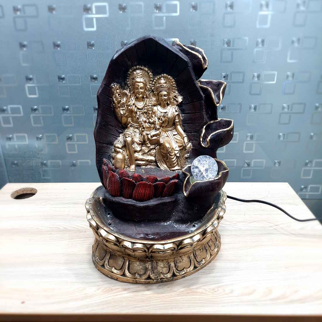 Table Water Fountains with LED Lights | Shiv Parvati Statue with Water Fountain - For Tabletop, Living Room, Garden & Home Decoration - 14 Inch - Apkamart #Style_Design 2