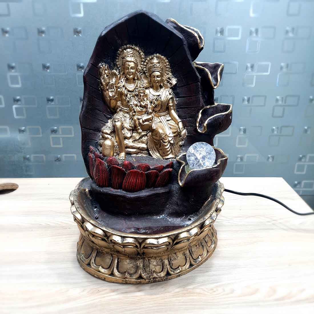 Table Water Fountains with LED Lights | Shiv Parvati Statue with Water Fountain - For Tabletop, Living Room, Garden & Home Decoration - 14 Inch - Apkamart #Style_Design 2