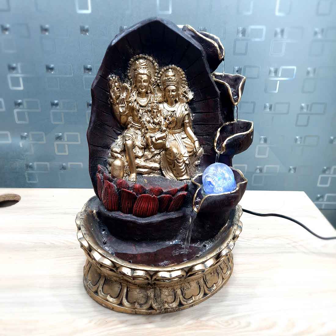 Table Water Fountains with LED Lights | Shiv Parvati Statue with Water Fountain - For Tabletop, Living Room, Garden & Home Decoration - 14 Inch - Apkamart #Style_Design 2