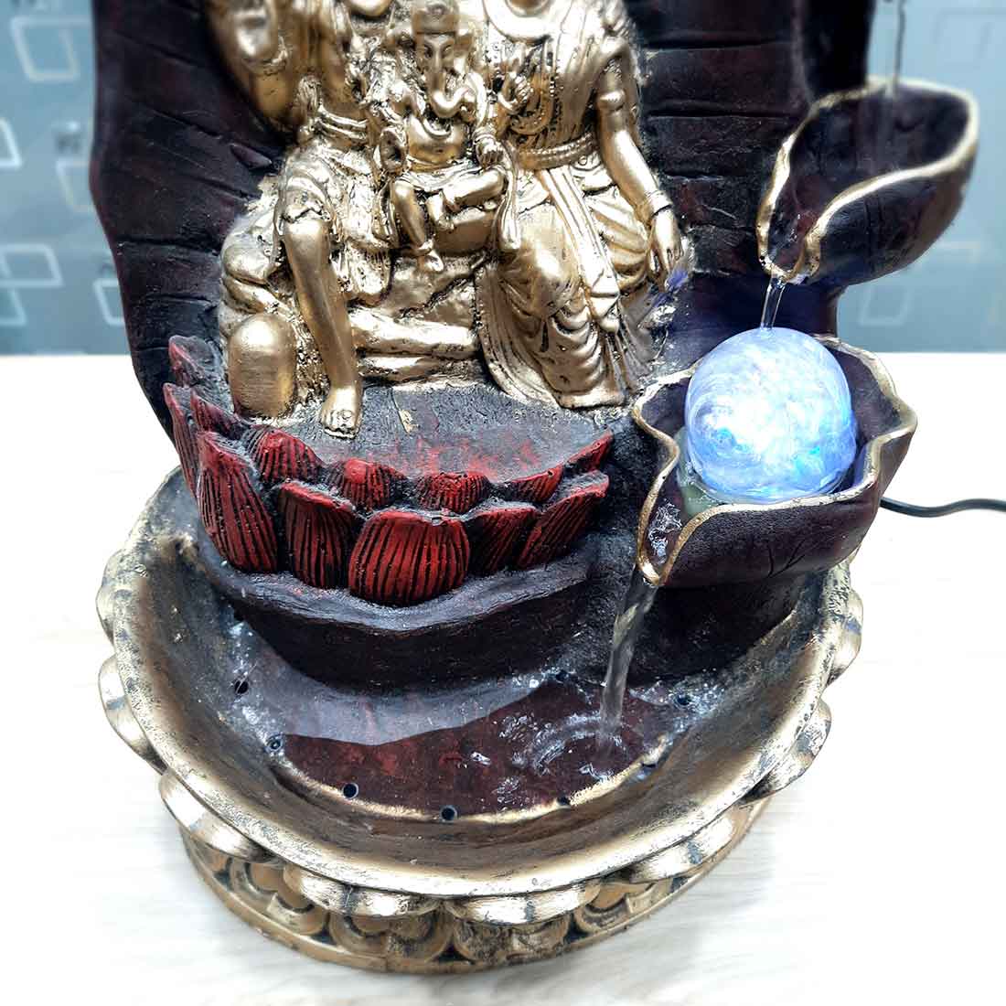 Table Water Fountains with LED Lights | Shiv Parvati Statue with Water Fountain - For Tabletop, Living Room, Garden & Home Decoration - 14 Inch - Apkamart #Style_Design 2