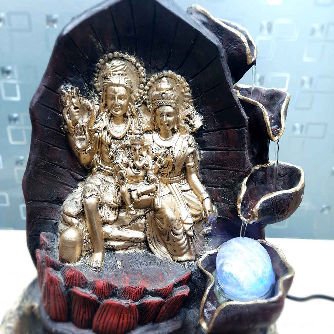 Table Water Fountains with LED Lights | Shiv Parvati Statue with Water Fountain - For Tabletop, Living Room, Garden & Home Decoration - 14 Inch - Apkamart #Style_Design 2