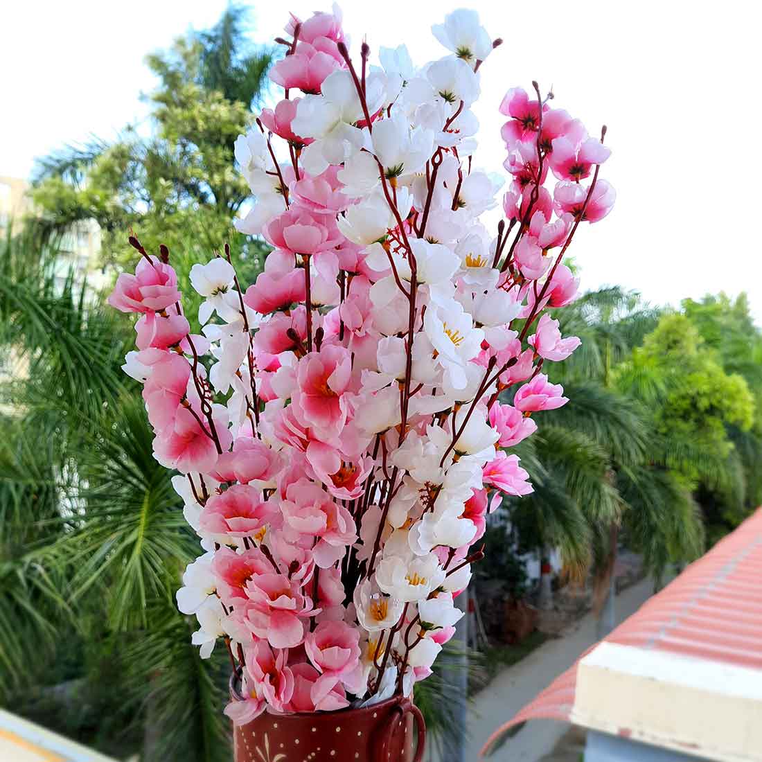 Artificial Flowers Bunch- Apkamart #color_White & Pink