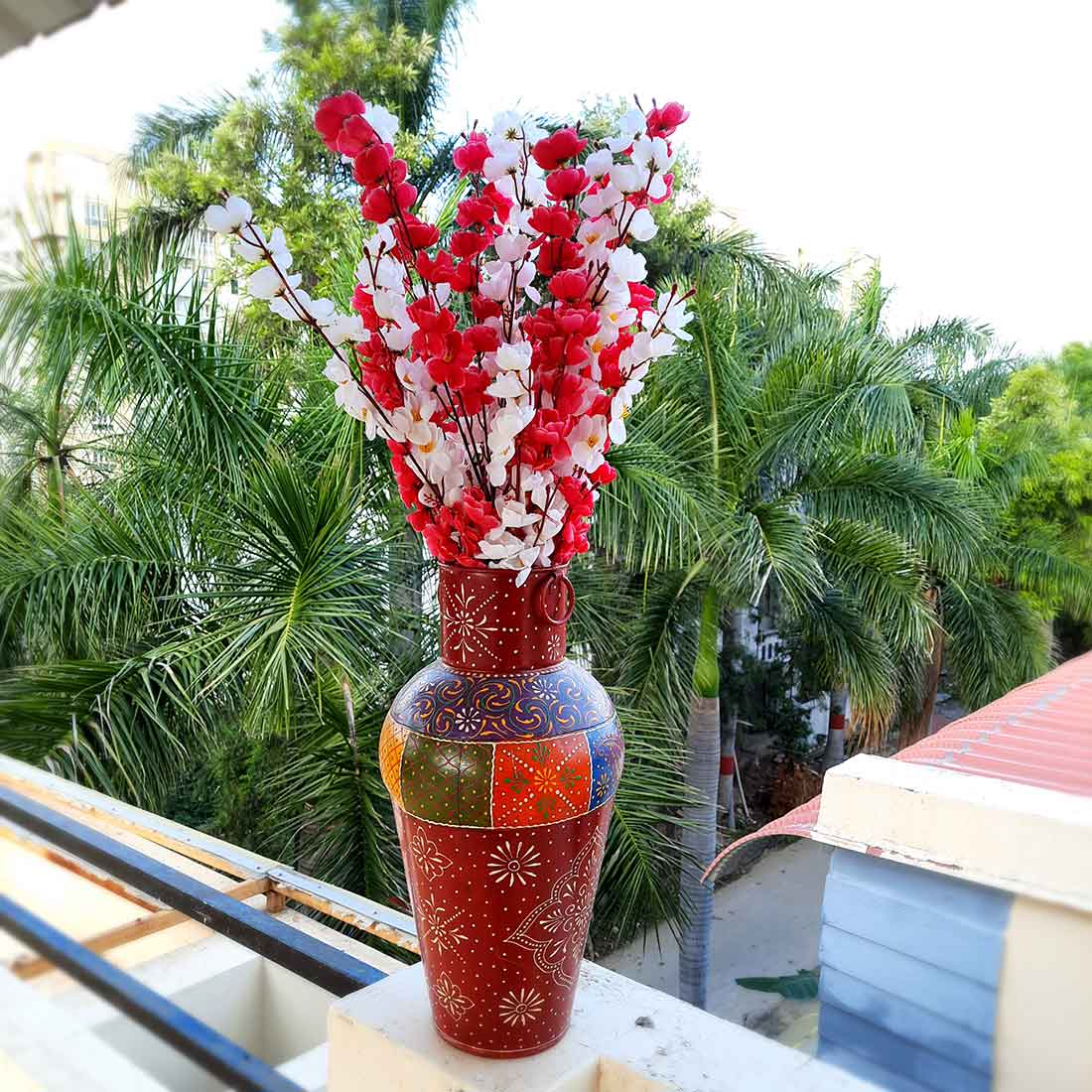 Artificial Flowers Bunch- Apkamart #color_White & Dark Pink