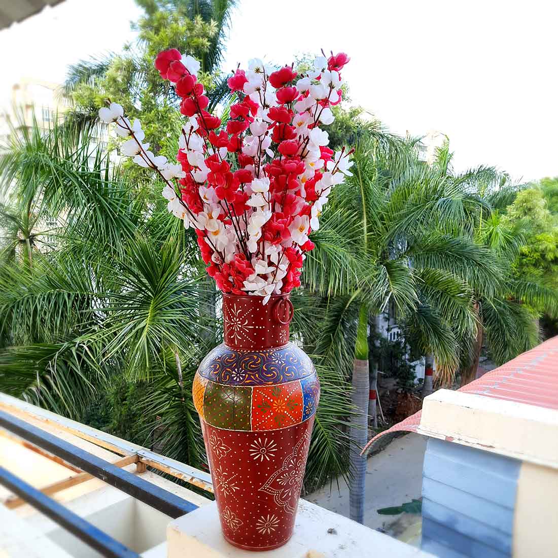 Artificial Flowers Bunch- Apkamart #color_White & Dark Pink