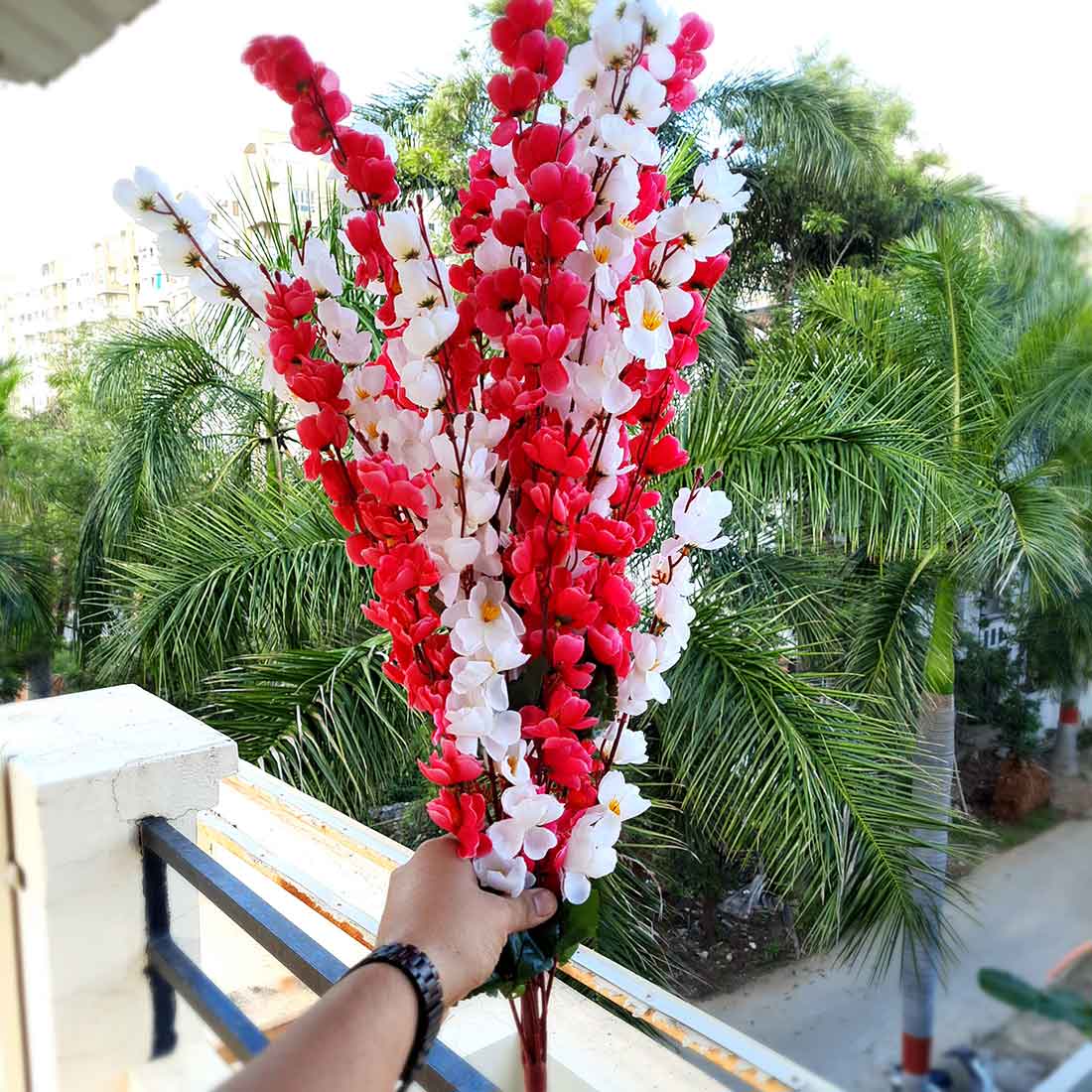 Artificial Flowers Bunch- Apkamart #color_White & Dark Pink