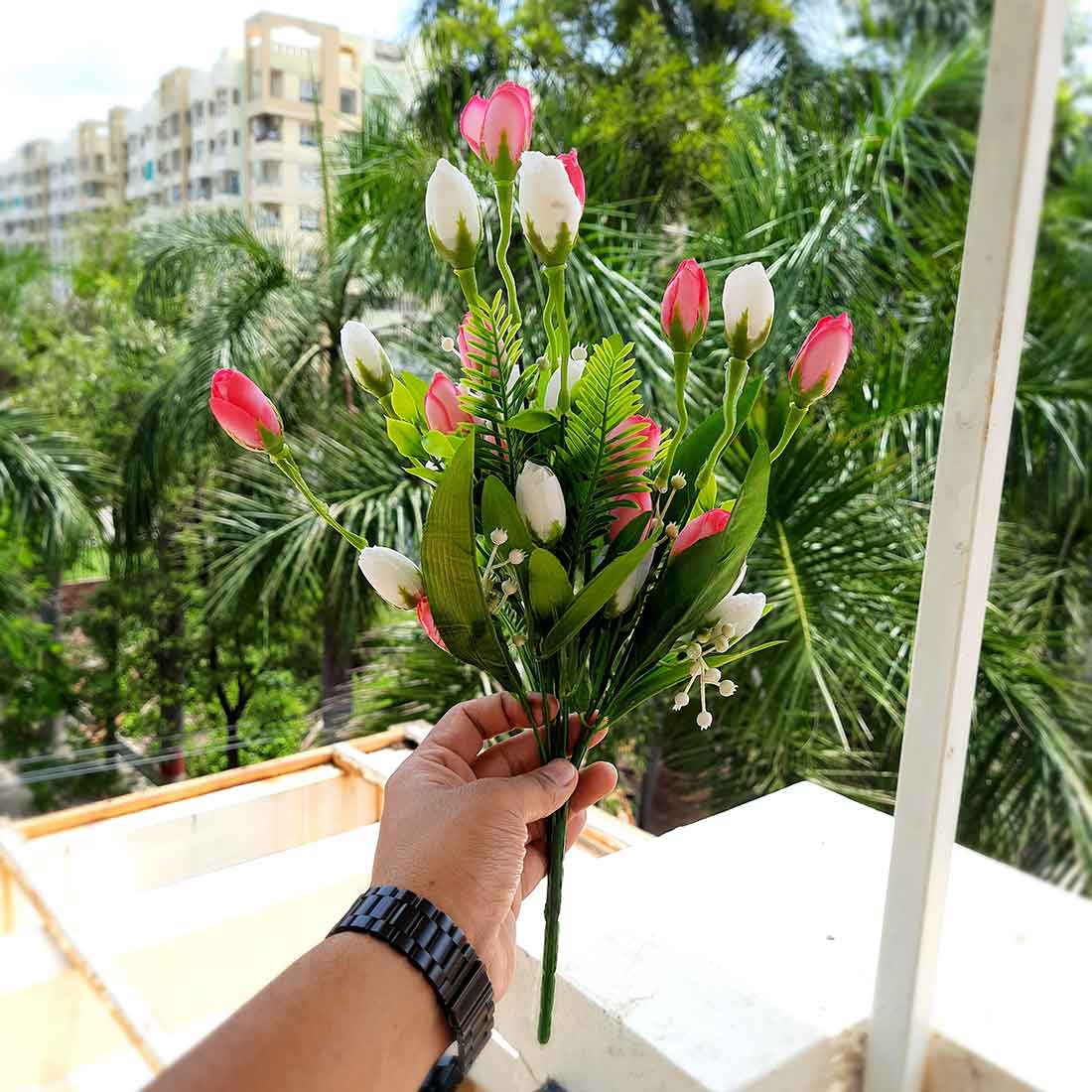 Artificial Flower Bunch- Apkamart #color_Light Pink