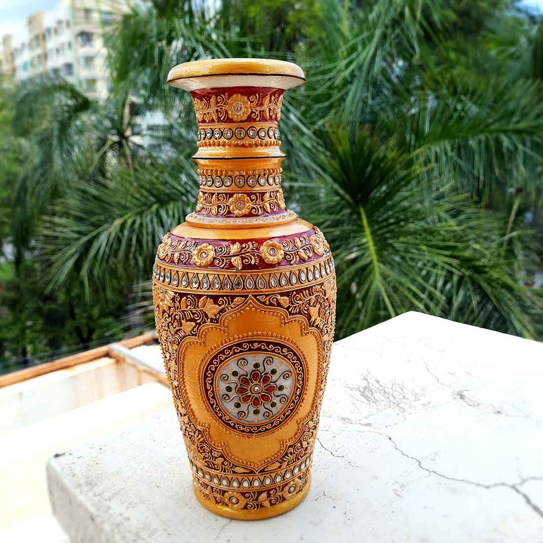 Marble Flower Vase | Decorative Flower Pot - For Living Room & Home Decor - 12 Inch - ApkaMart