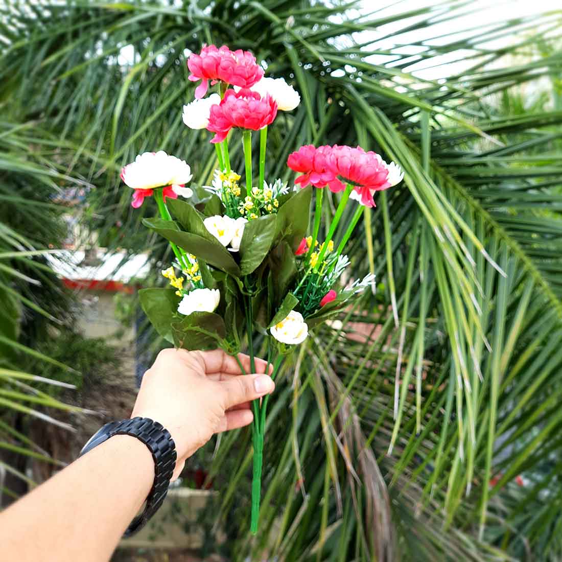 Artificial Flower Bunch- Apkamart #color_White & Pink