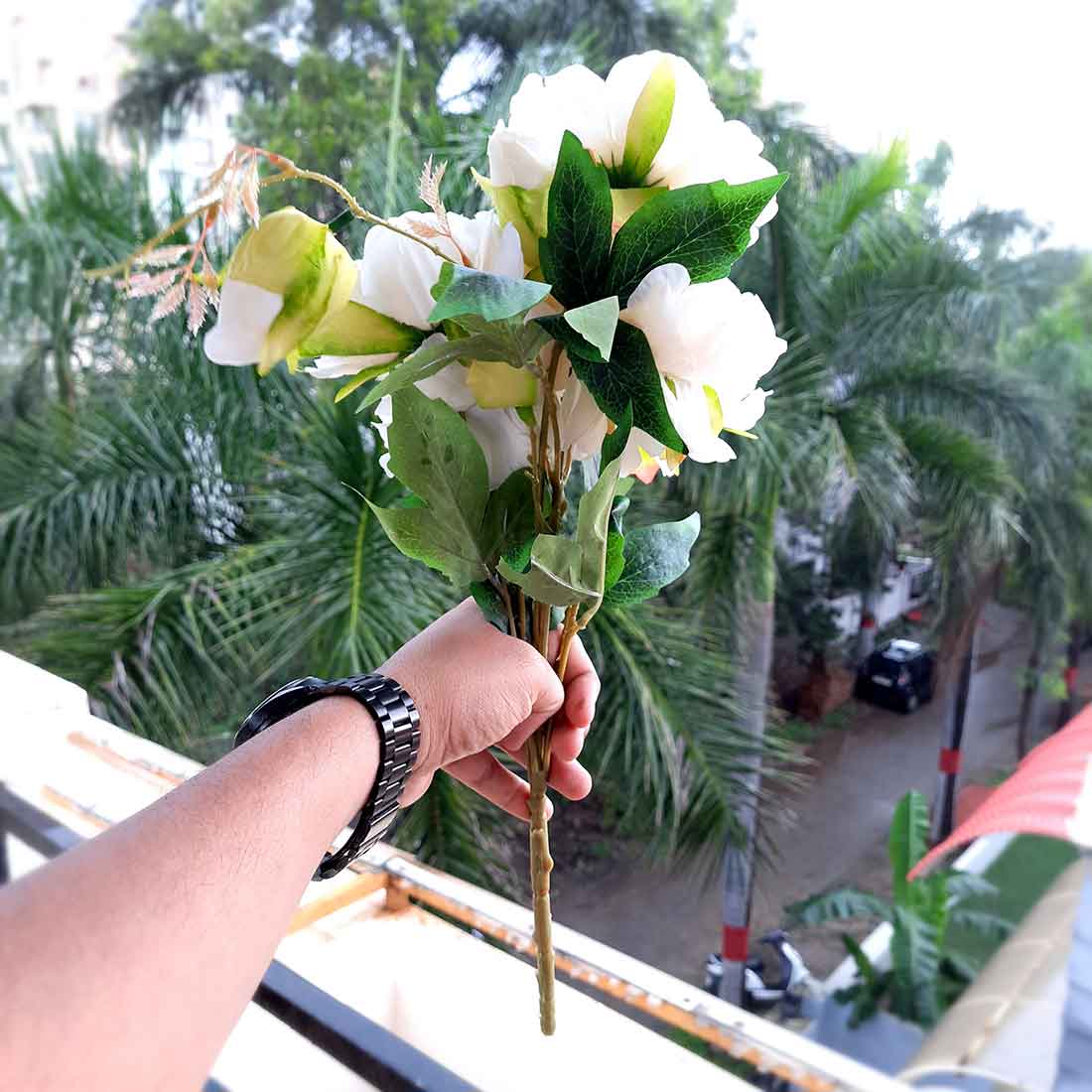 Artificial Flowers Bunch- Apkamart #color_White