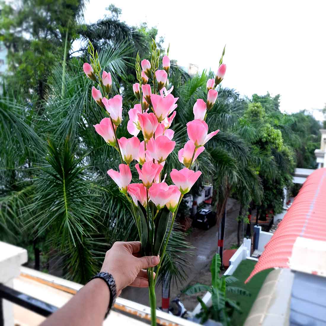 Artificial Flowers Bunch- Apkamart #color_White & Pink
