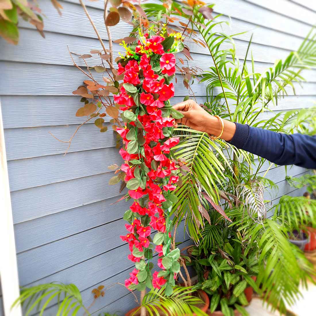 Artificial Wall Hanging Plants- Apkamart #color_Red