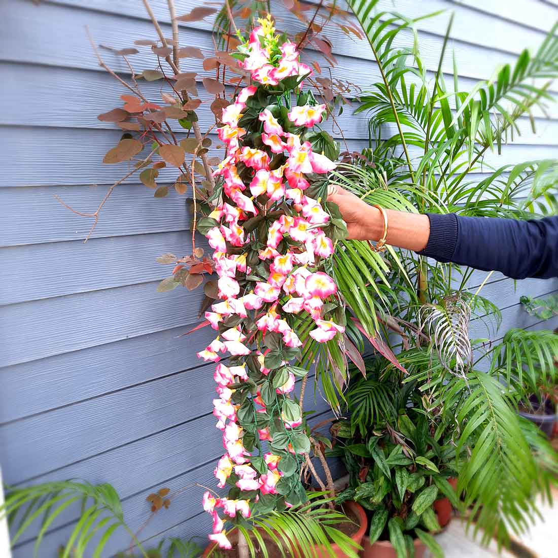 Artificial Wall Hanging Plants- Apkamart #color_Pink