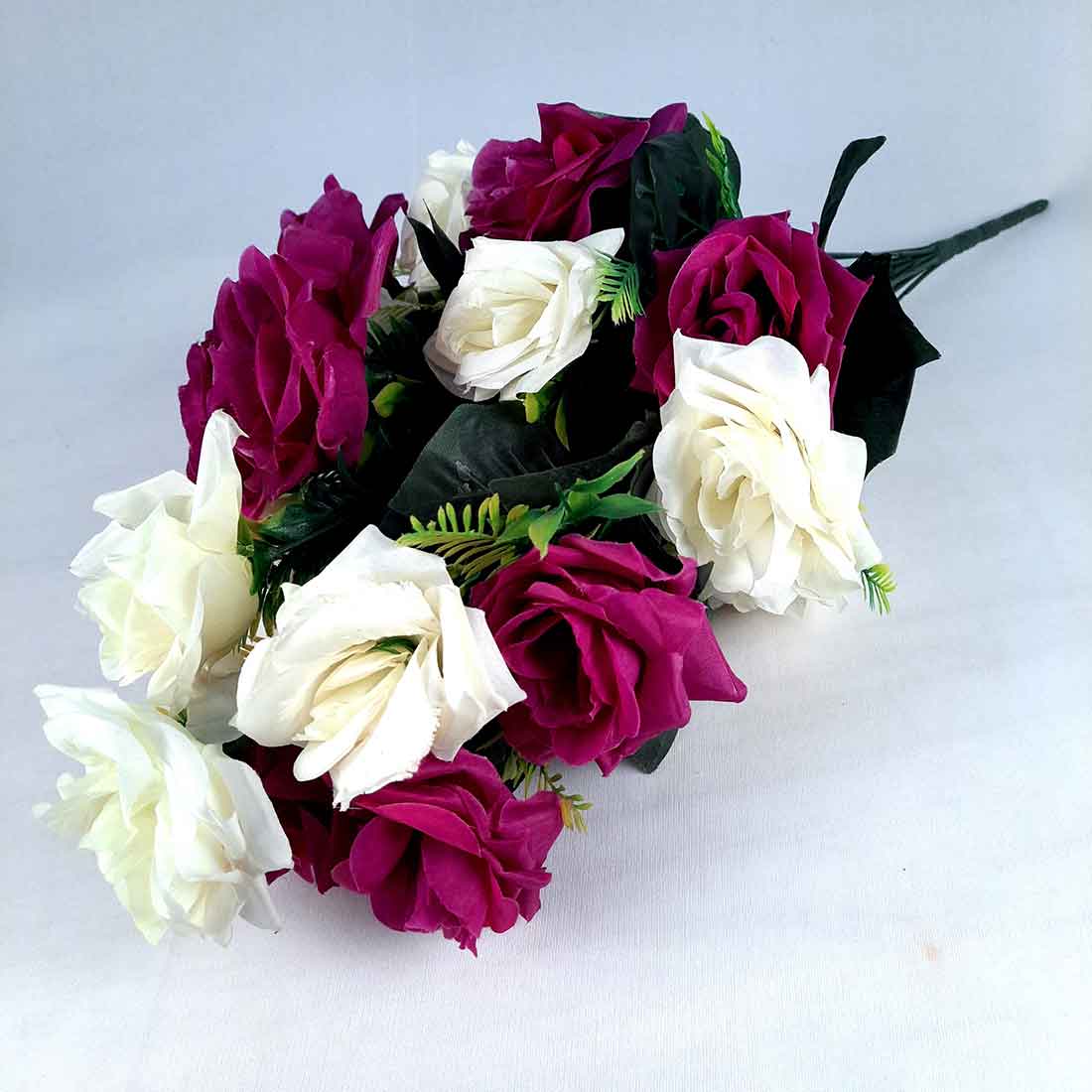 Artificial Flowers Bunch- Apkamart #color_White & Purple