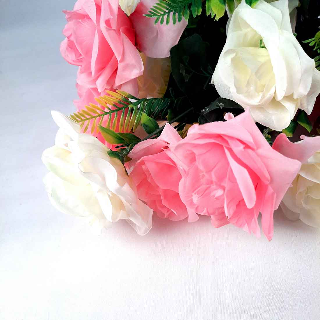 Artificial Flowers Bunch- Apkamart #color_White & Pink