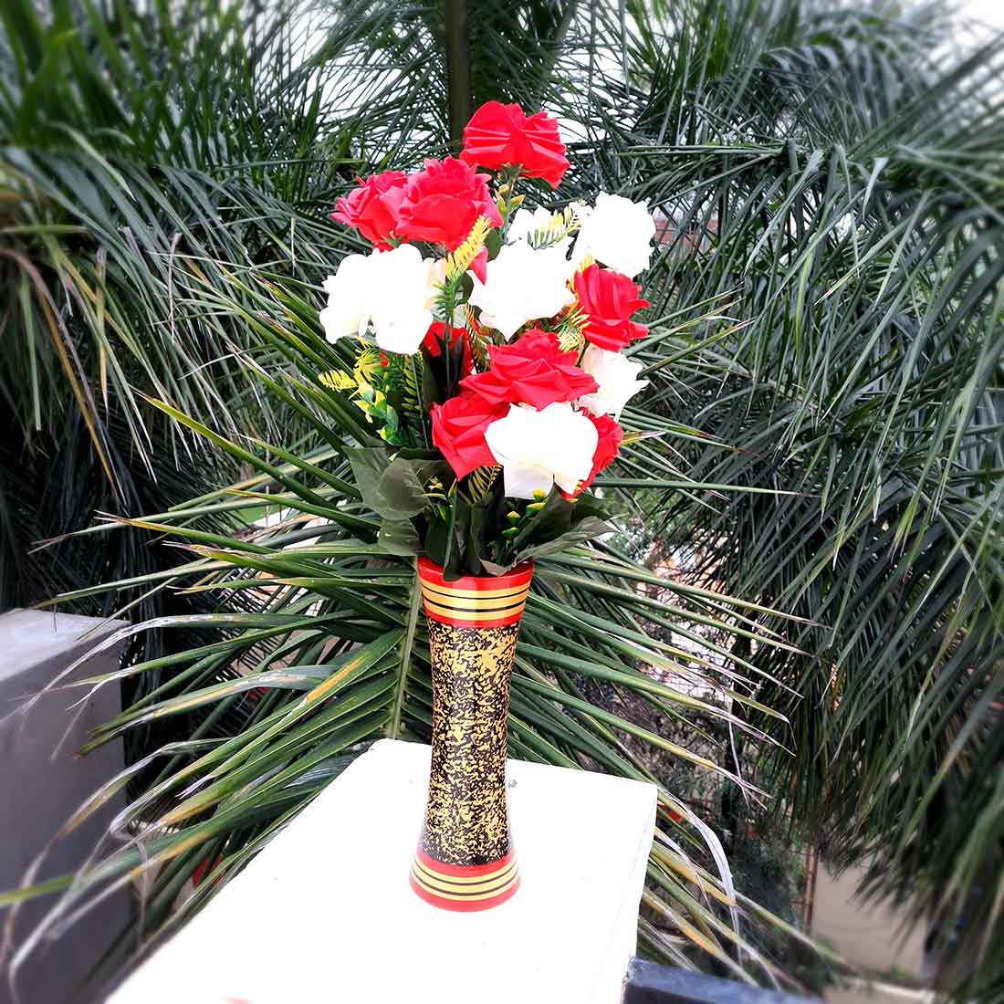 Artificial Flowers Bunch- Apkamart #color_Red & White