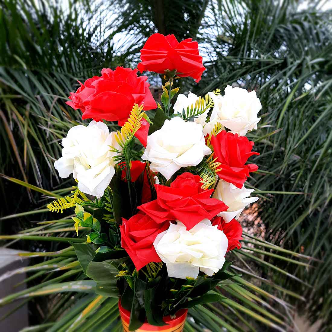 Artificial Flowers Bunch- Apkamart #color_Red & White