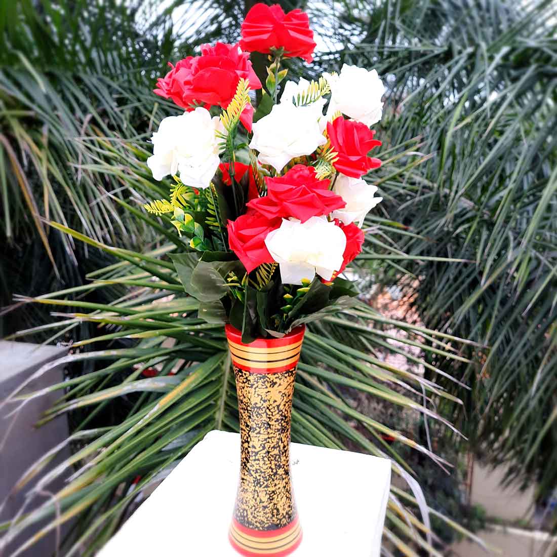Artificial Flowers Bunch- Apkamart #color_Red & White