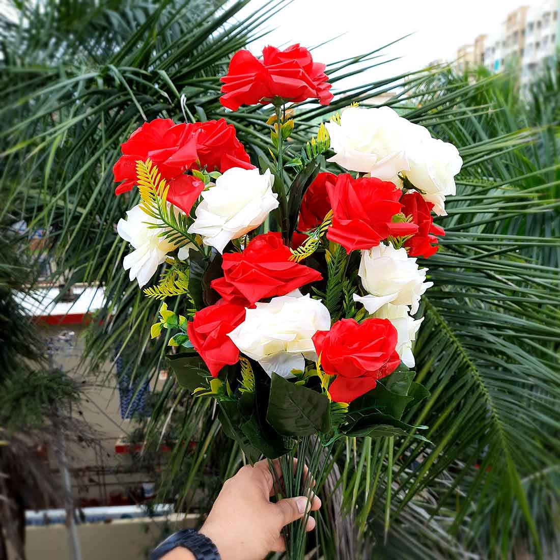 Artificial Flowers Bunch- Apkamart #color_Red & White