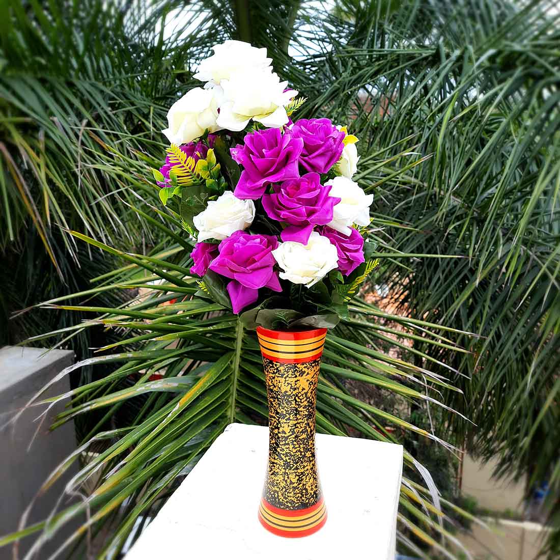 Artificial Flowers Bunch- Apkamart #color_White & Purple