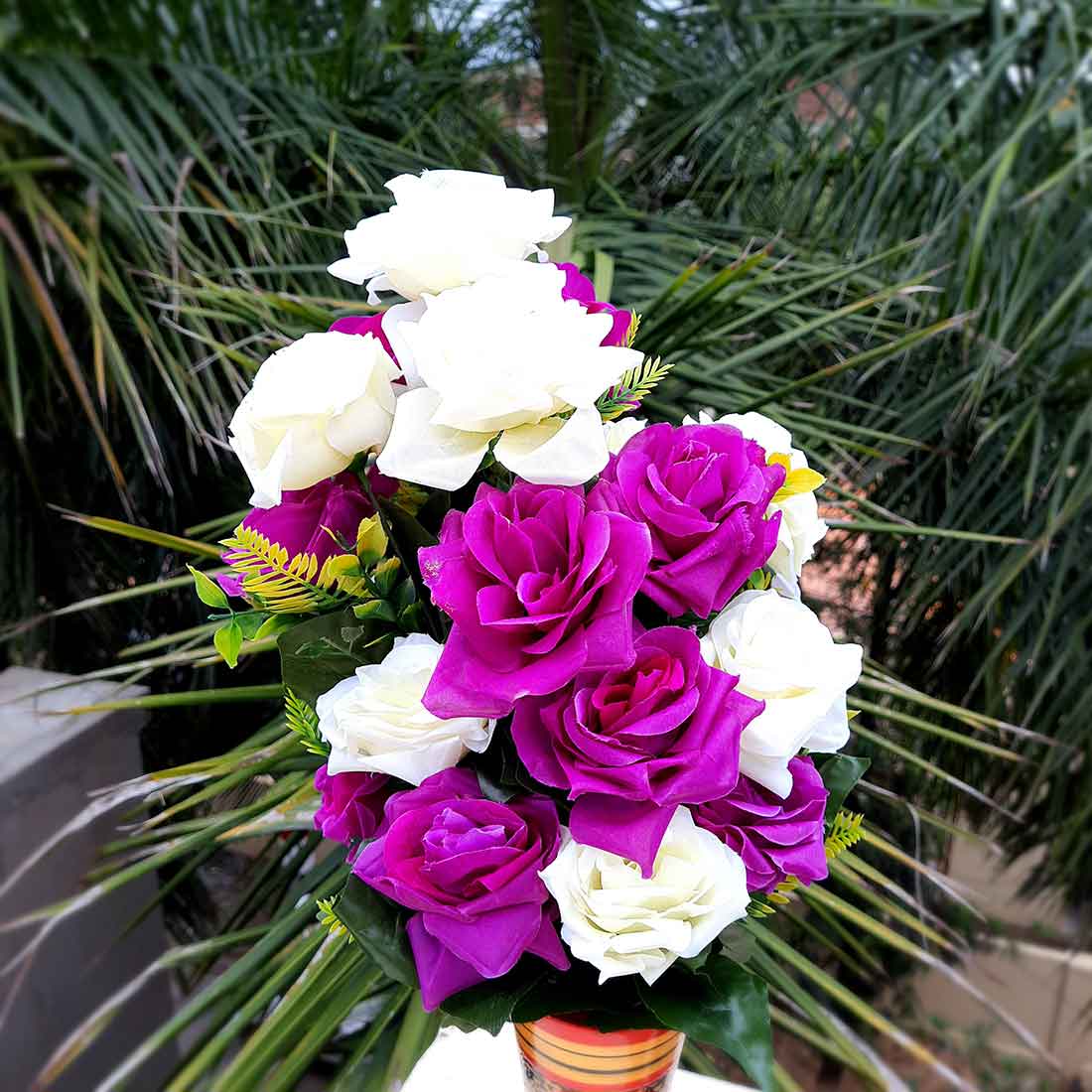 Artificial Flowers Bunch- Apkamart #color_White & Purple