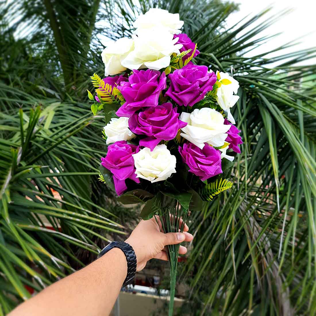 Artificial Flowers Bunch- Apkamart #color_White & Purple