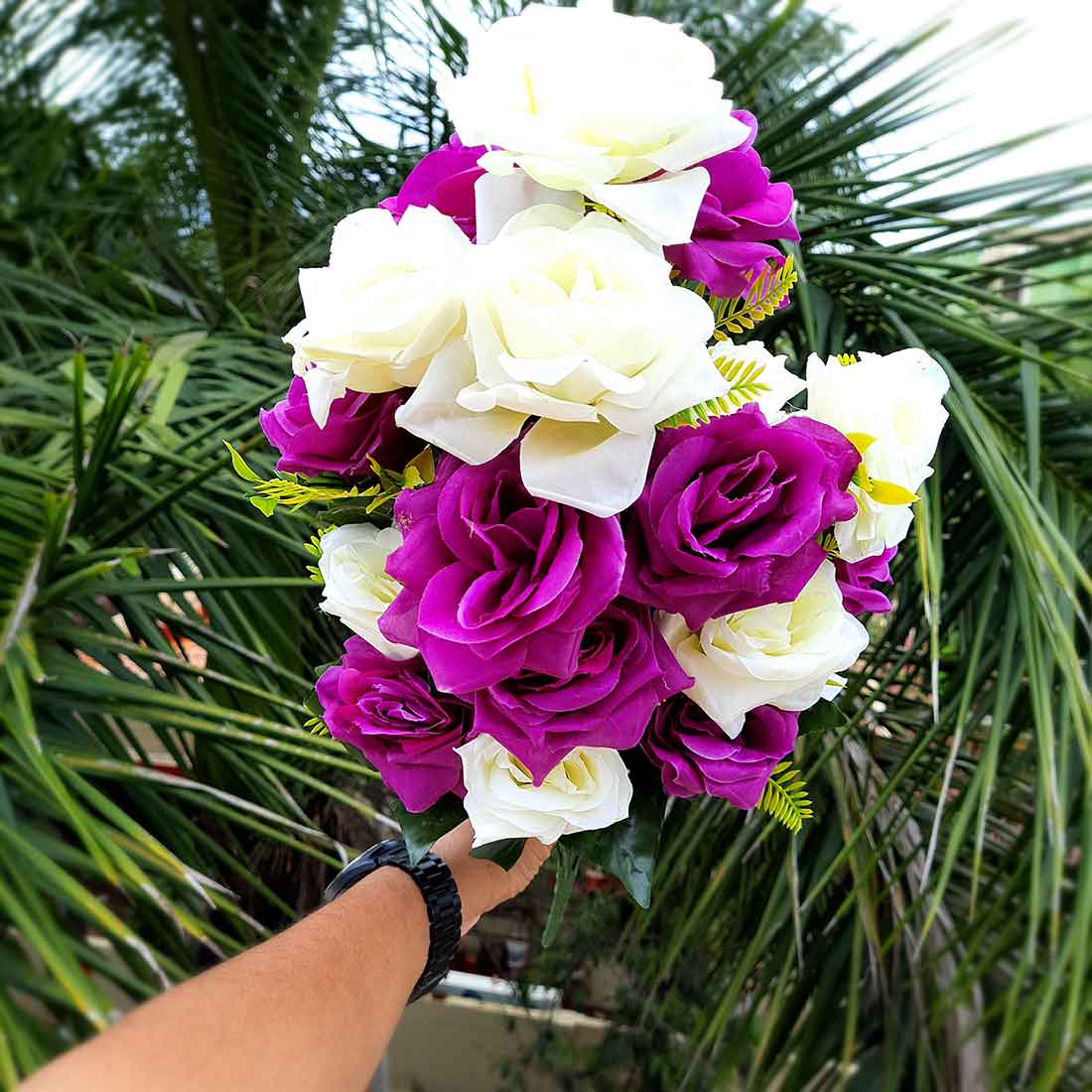 Artificial Flowers Bunch- Apkamart #color_White & Purple