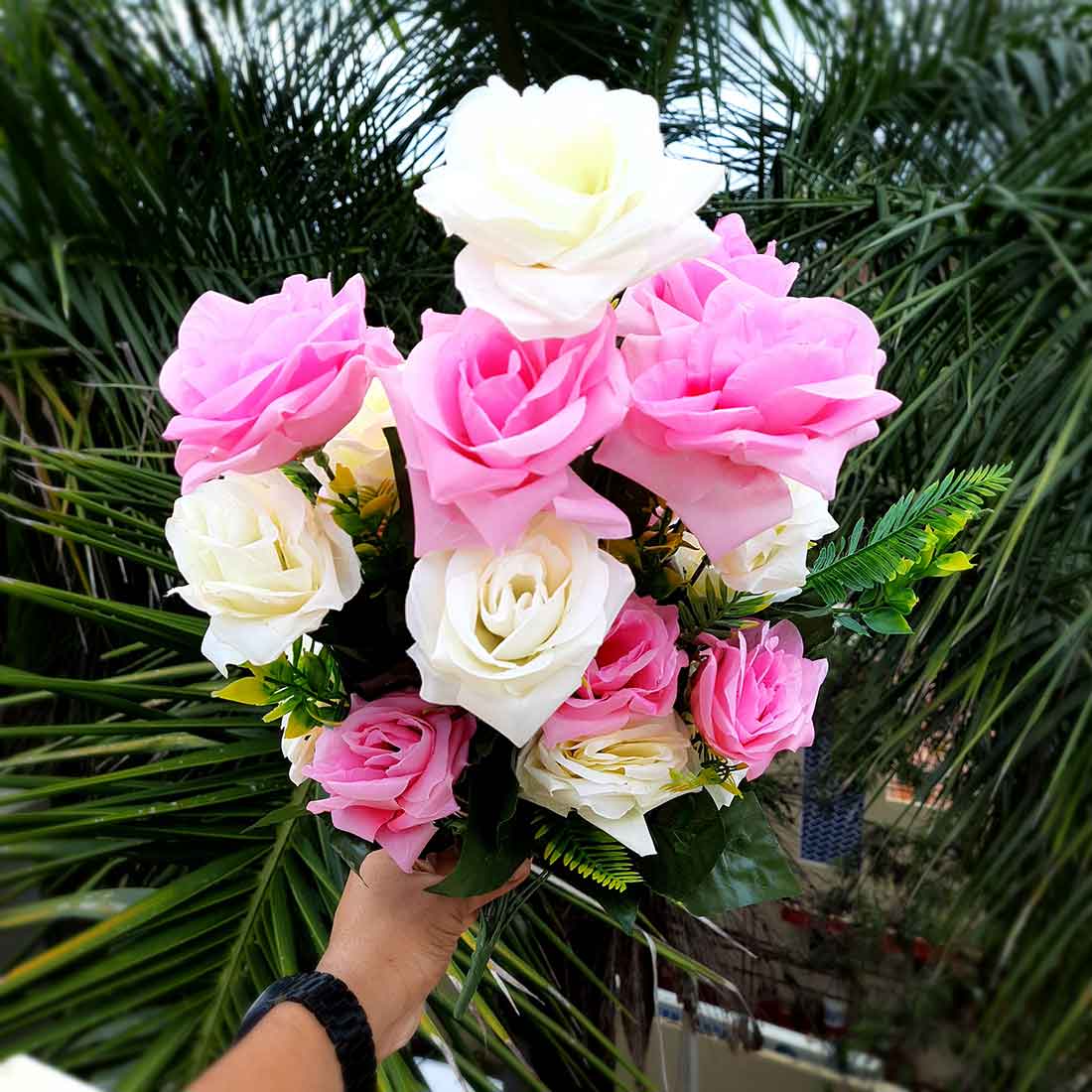 Artificial Flowers Bunch- Apkamart #color_White & Pink