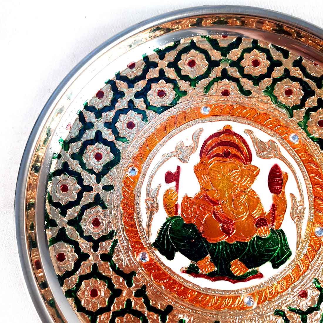 Decorated Pooja Thali- Apkamart #color_Green