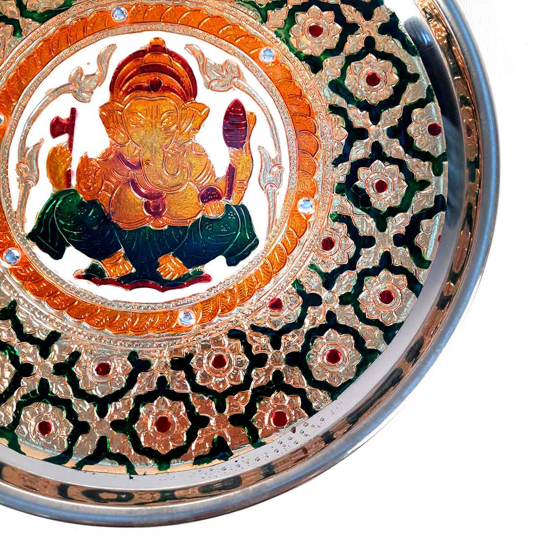 Decorated Pooja Thali- Apkamart #color_Green