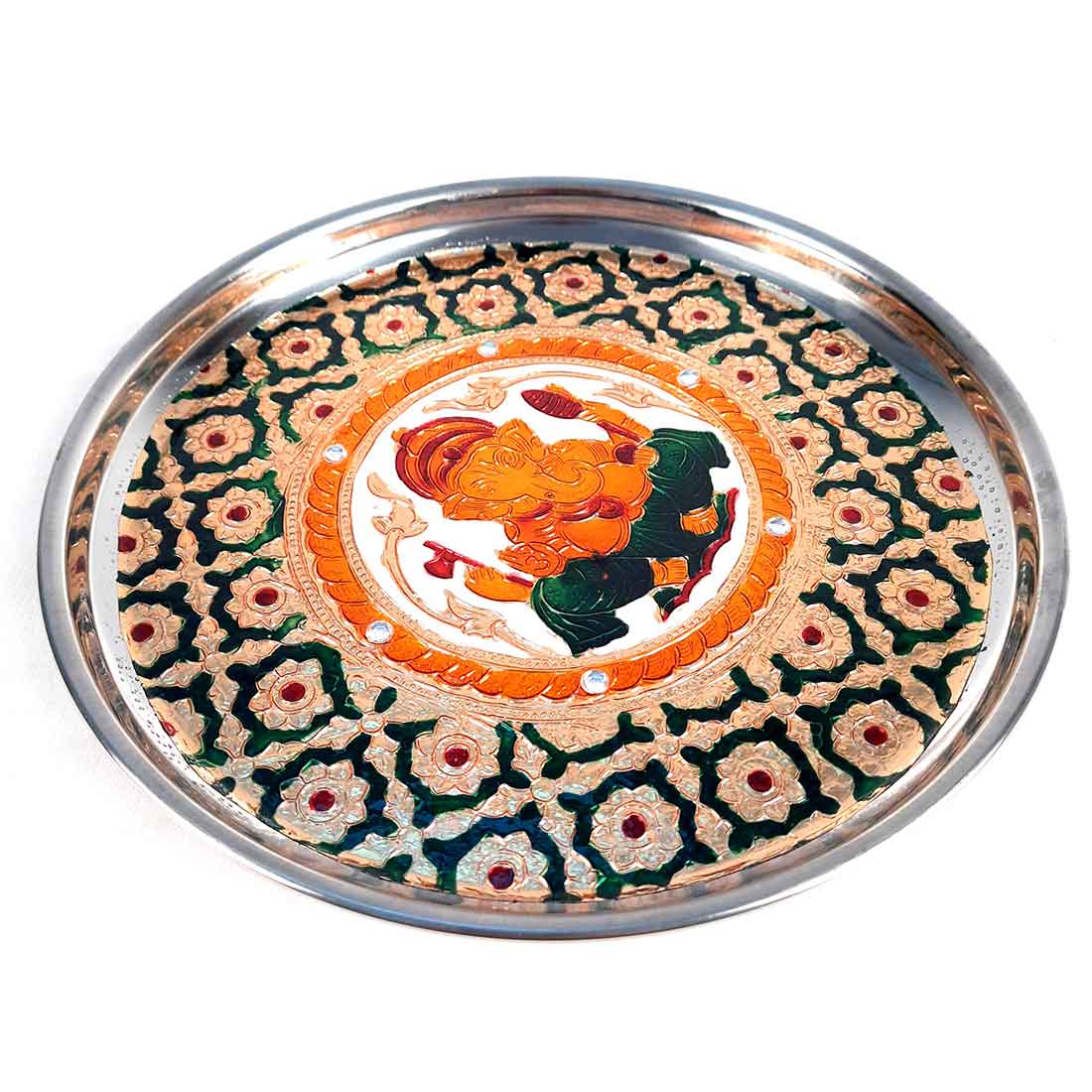 Decorated Pooja Thali- Apkamart #color_Green