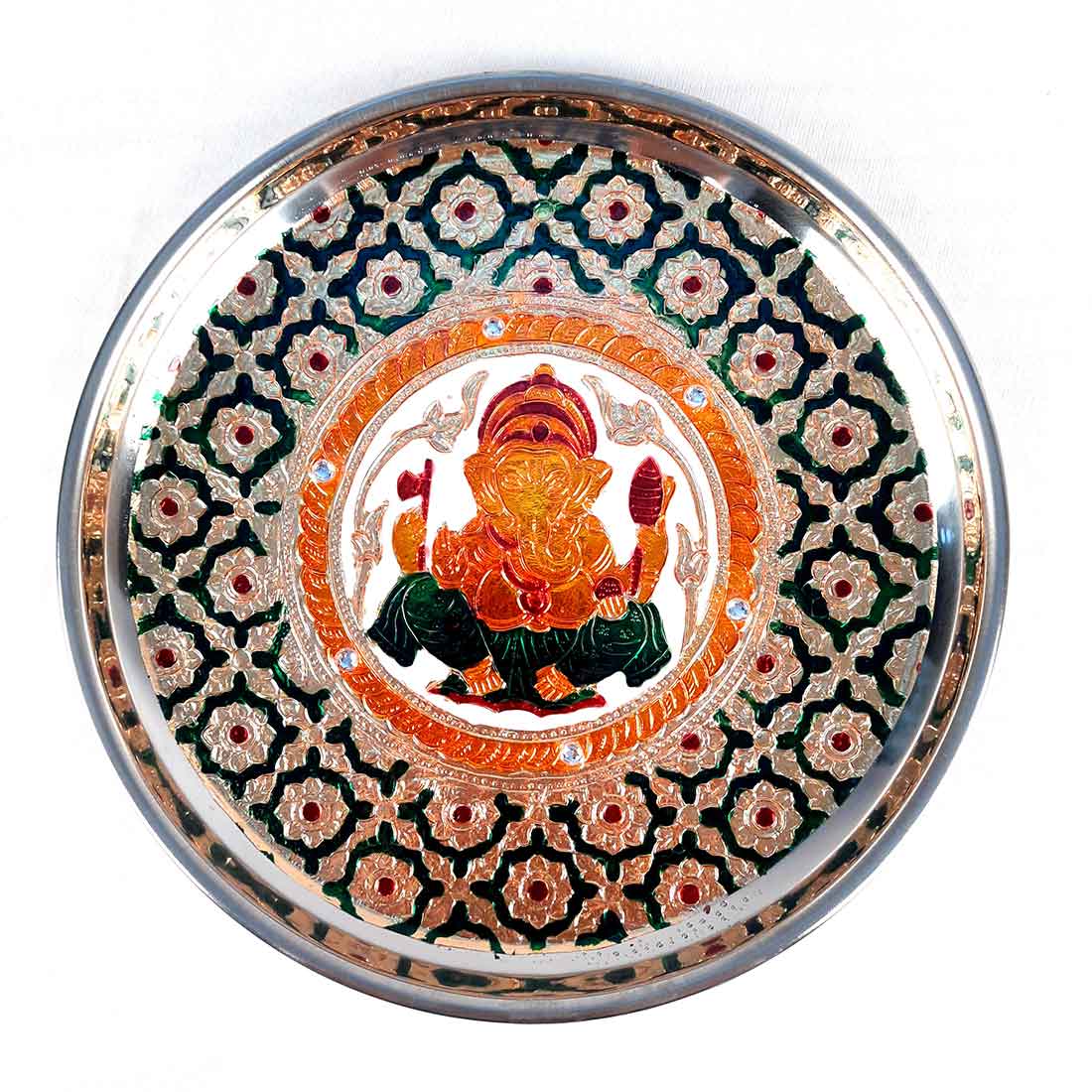 Decorated Pooja Thali- Apkamart #color_Green